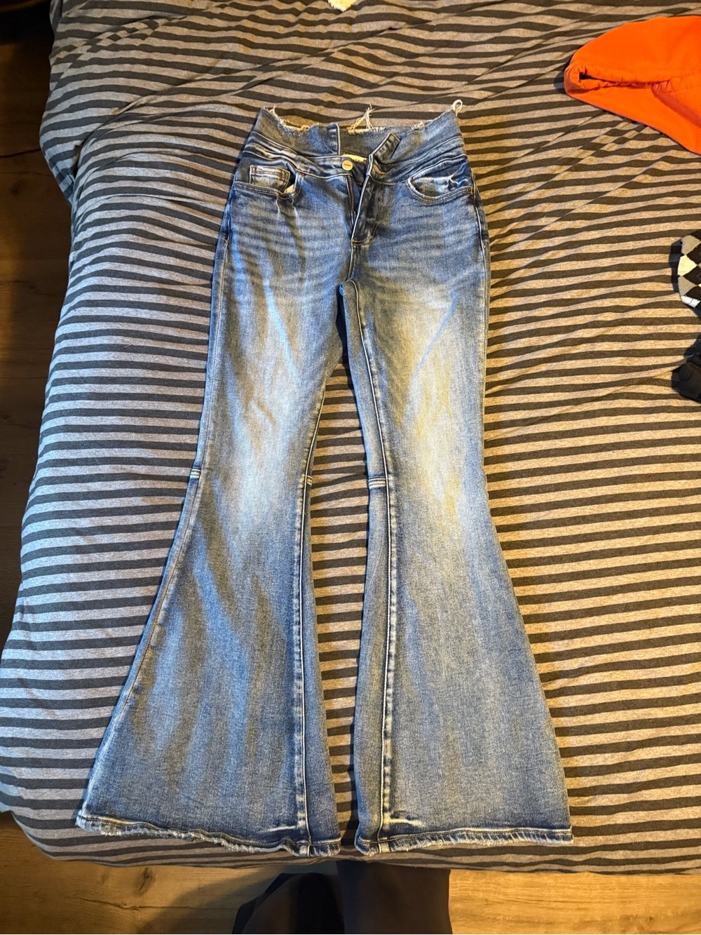 High-Rise Blue Flare Jeans — Women’s Wide Leg Denim